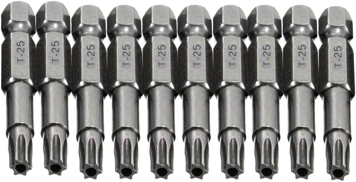 COMOK 10pcs 50mm Long 1/4 Inch Hex Shank T25 Torx Head Magnetic Screw Driver Bit Set Security Tamper Proof Star 6 Point Screwdriver Kit Tools