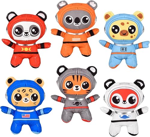Forest & Twelfth Juego de 6 animales de peluche de mini astronauta de 5 pulgadas, bonitos juguetes de peluche con temática espacial, suave peluche