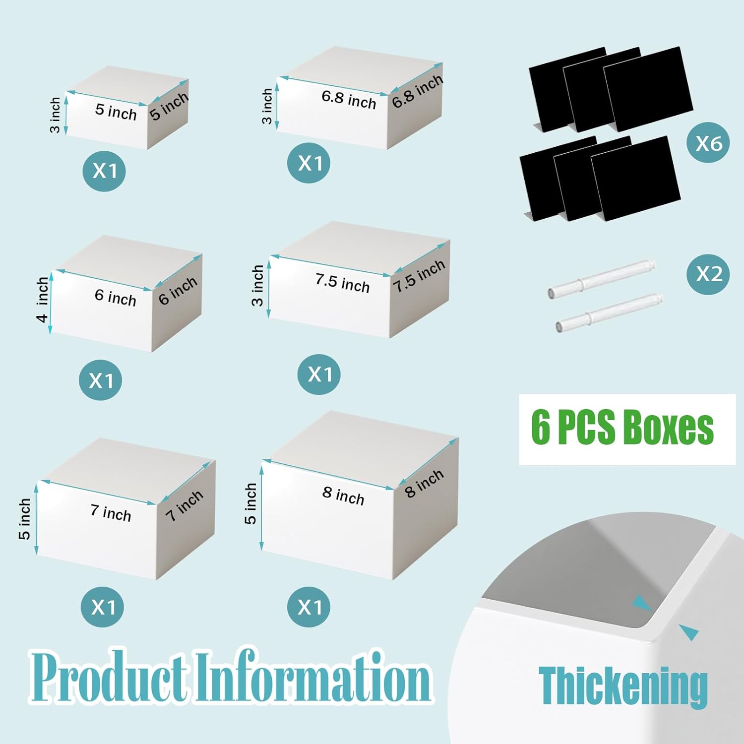 6 Pcs Large Buffet Risers for Buffet Table, White Risers for Display for Food, Dessert Table Display Set of 6 Acrylic Food Risers, Acrylic Cube Display Nesting Risers for Collectibles Jewelry Show (white, Medium, 6Pcs, With Mini Signs)