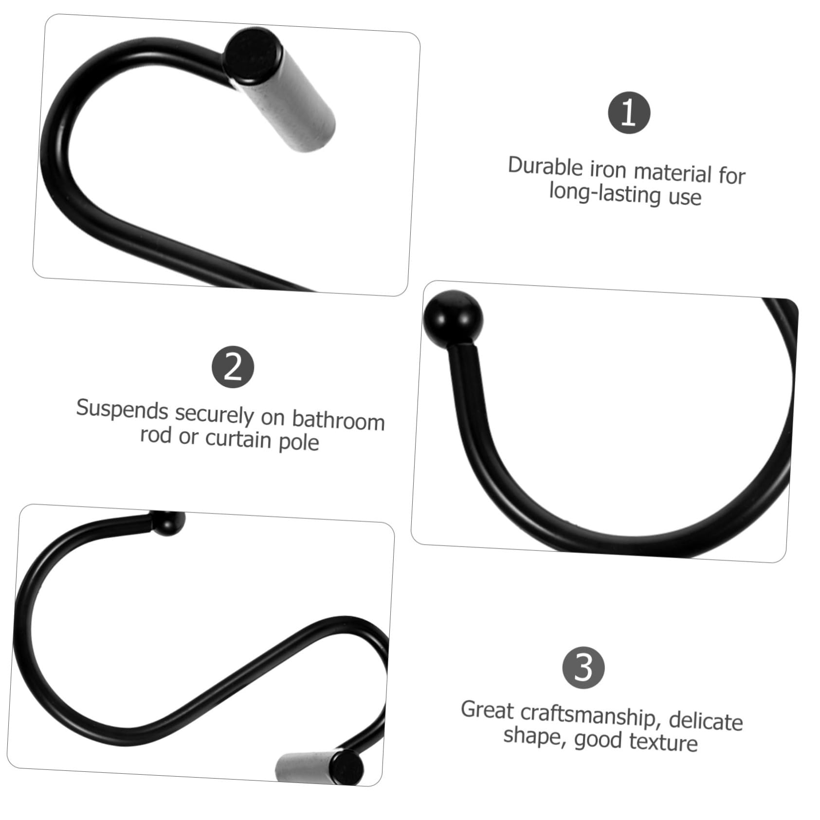 MAGICLULU Ganci Pezzi in 24 Doccia Ferro Forma e Tenda Nero per a S, Fissaggio Sicuro Accessori Tende e Teli Bagno