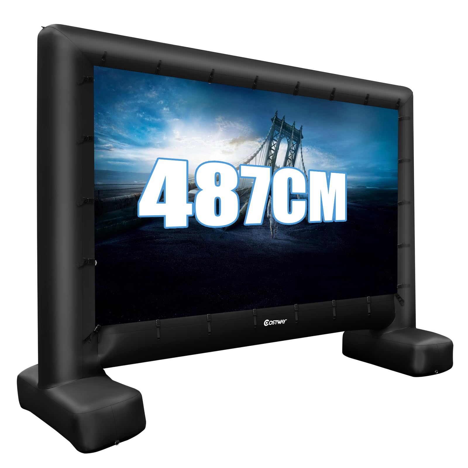 GOPLUS Pantalla Hinchable Exterior 4/4,5/5 m, Pantalla Gigante Hinchable para Videoproyector y Cine con Ventilador, Bolsa de Almacenamiento, Estacas para Suelo, Fácil Instalación, Doble Cara (328 x