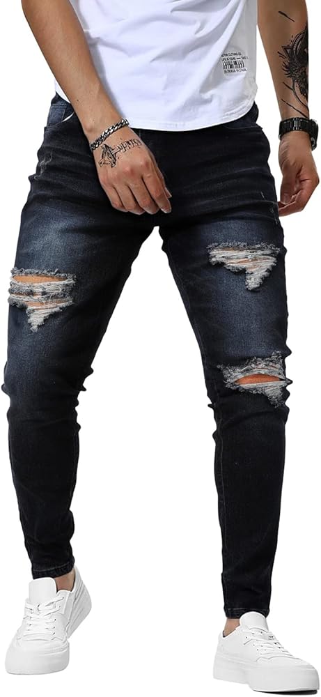 Jeans De Hombre De Alta Elasticidad Con Diseño De Cremallera, Pantalon Ajustados De Mezclilla Azul, Fit Relajado - China Los Hombr Y Jean Precio