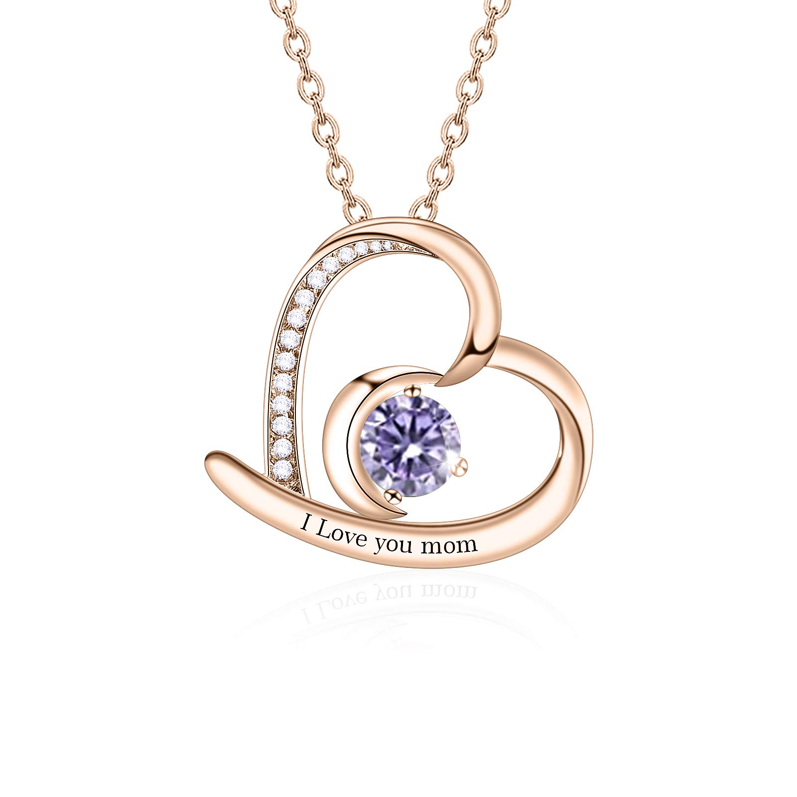 ORFAN Love Heart Mother Necklace for Women I Love You Mom Pendant Necklace with Simulated Birthstone Women Necklaces for Mother's Day