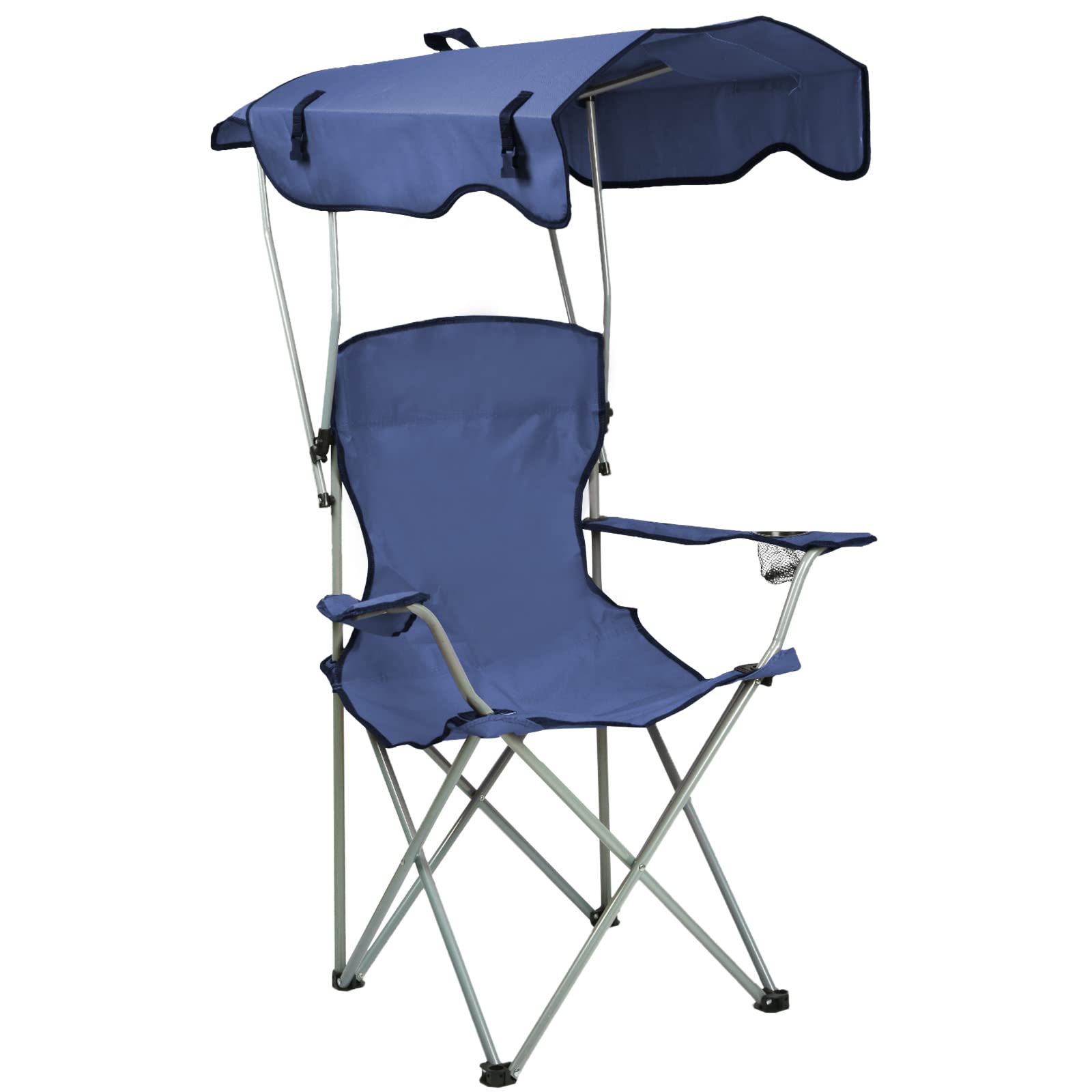 HUOLE Silla de camping plegable, silla de camping al aire libre con toldo, portavasos y bolsa de transporte, ideal para playa, pesca, barbacoa, picnic, carga 120 KG-50 x 50 x 90/120 cm, azul marino-1
