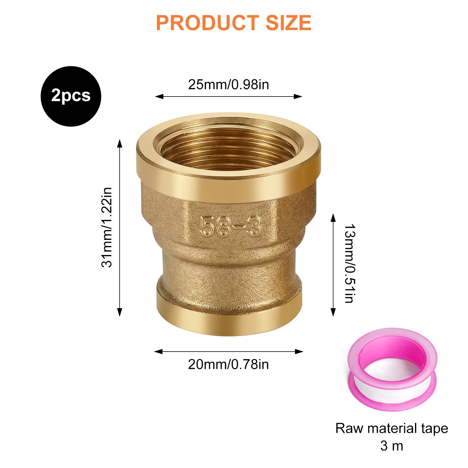 Reductor de 2 Piezas de 3/4 a 1/2 con Rosca Hembra y Cinta de Sellado de PTFE 3/4-inch to 1/2-inch Adapter para Tuberías de Agua Calefacción Agua Potable Depósitos y Conexiones de Fontanería — view 2