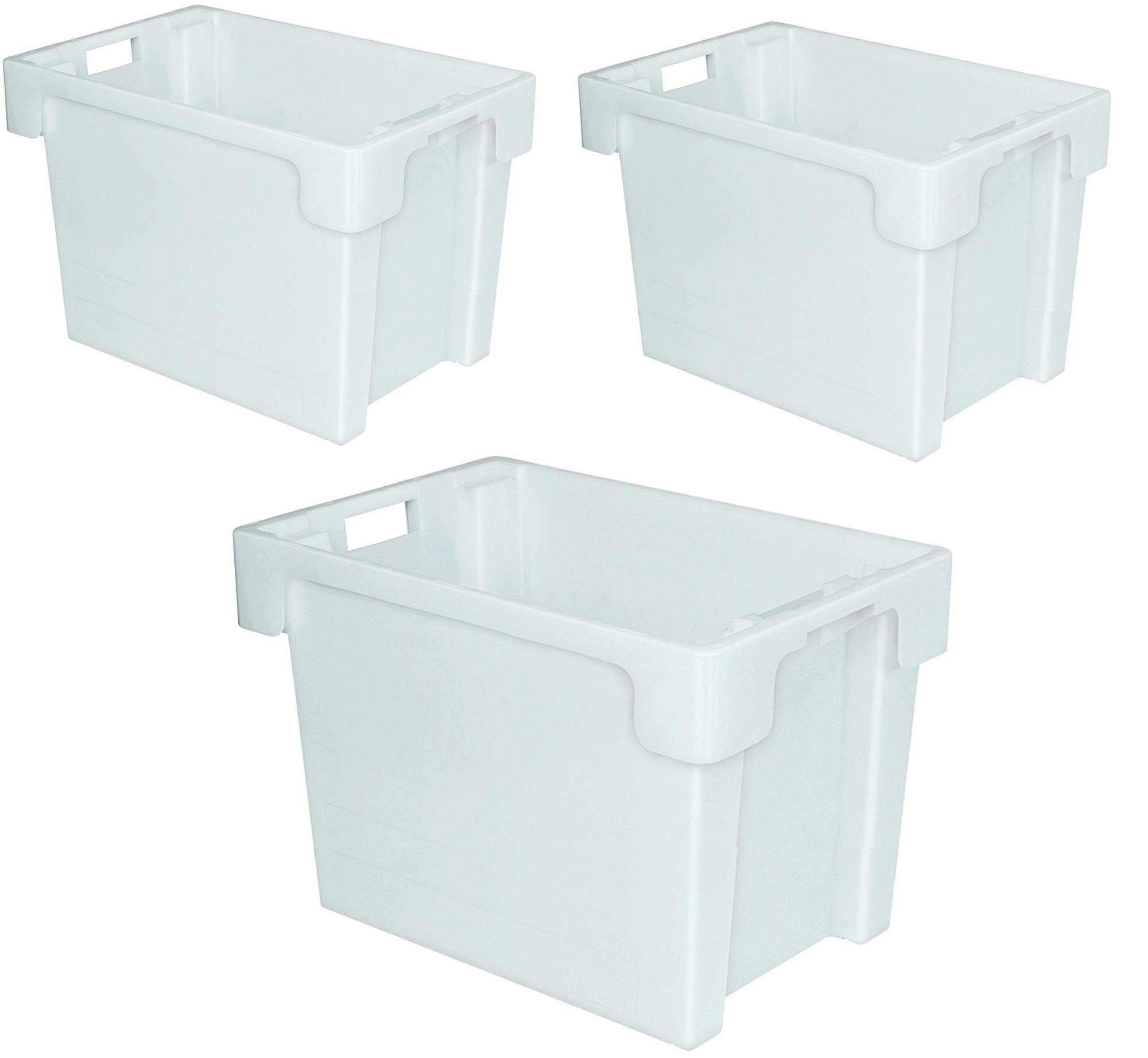 BRB 3x Drehstapelbehälter, lebensmittelecht, LxBxH 600x400x400 mm, 70 Liter, weiß