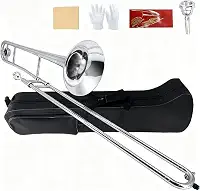 Trombone Bb Tenor Slide B Flat Gold Brass Plated Trombone para iniciantes e adultos com estojo de transporte de bocal luvas brancas pano de limpeza (prata)