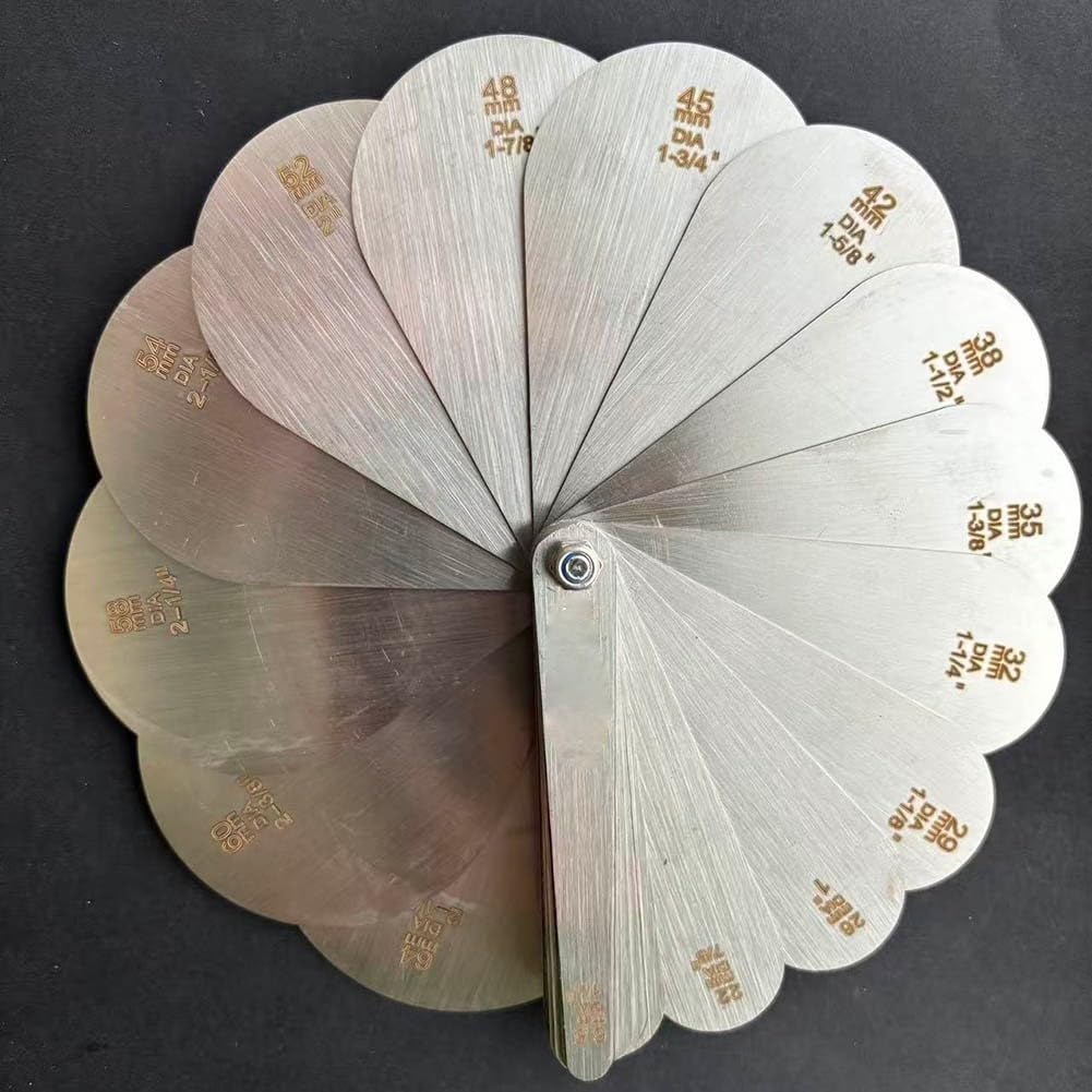 Seilrollen-Nutenlehre 6,5-54 mm & 1/4-2-1/2 Zoll, 22-teiliges Set aus Edelstahl, Messgerät für Rillenradius und Verschleißprüfung an Flaschenzügen(Metric system)