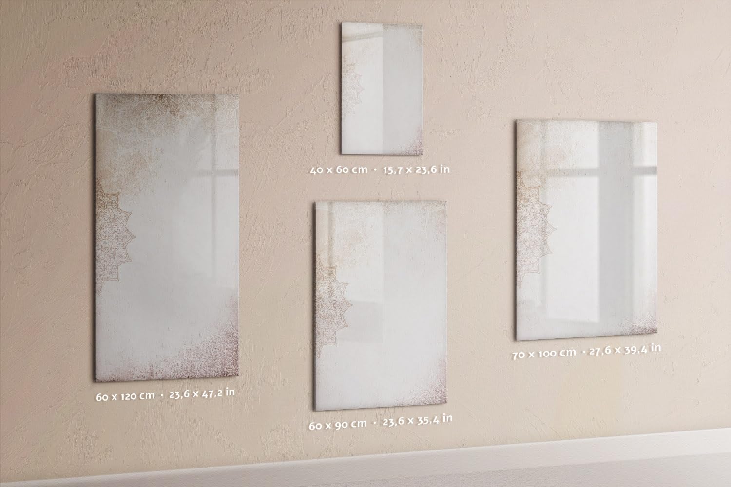 Glas-Magnettafel mit Neodym-Magneten, Marker & Schwamm | Hochwertiges Whiteboard aus gehärtetem Glas | Kratzfest, beschreibbar & ideal für Büro, Homeoffice, Küche- 60x90cm - Mandalas