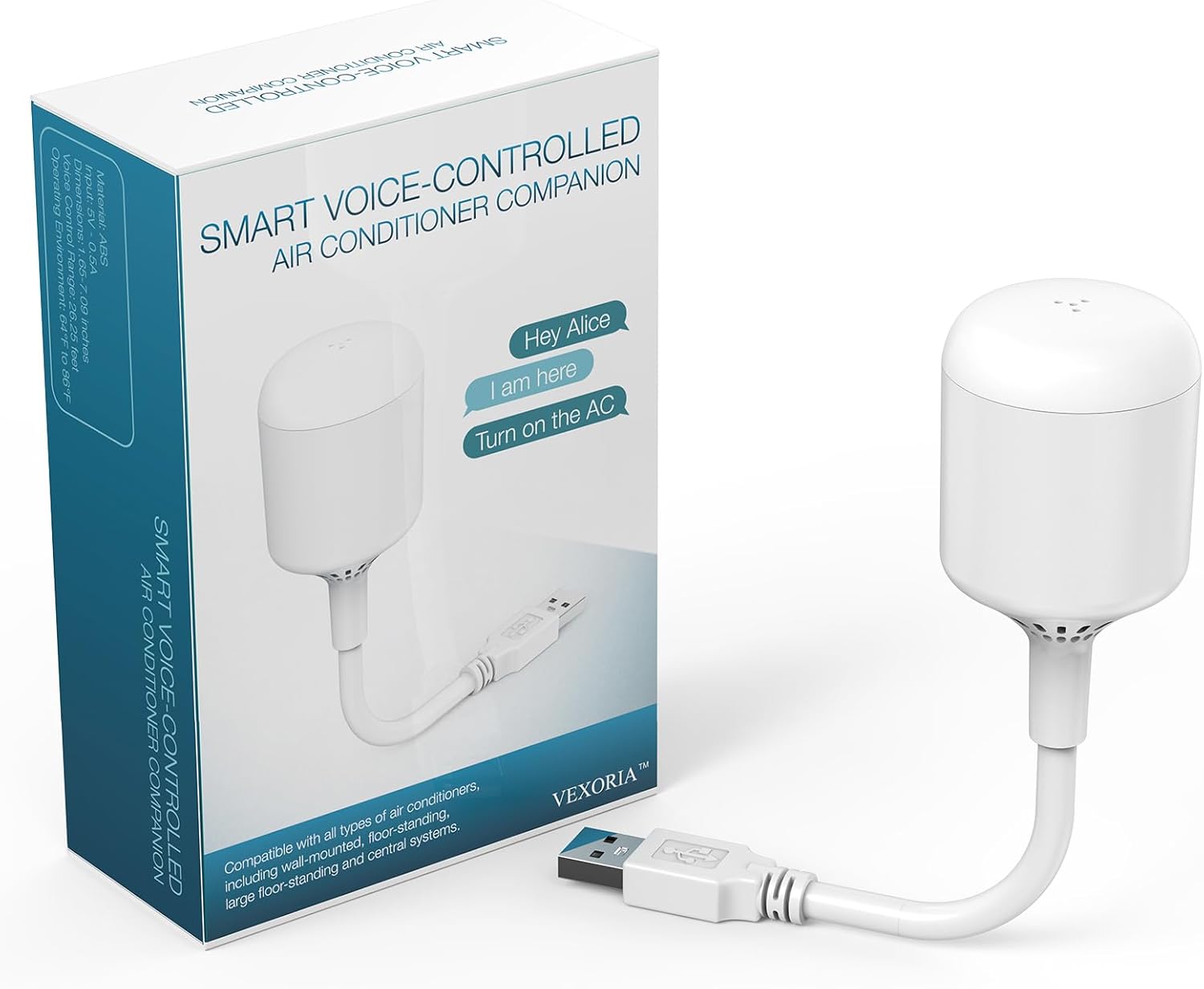 Smart AC Controller for Mini-Split, Window & Portable Air Conditioners – USB Plug-and-Play, No App/Network Needed, Voice-Controlled, Universal Compatibility with Most AC Brands, 3-Color Night Light