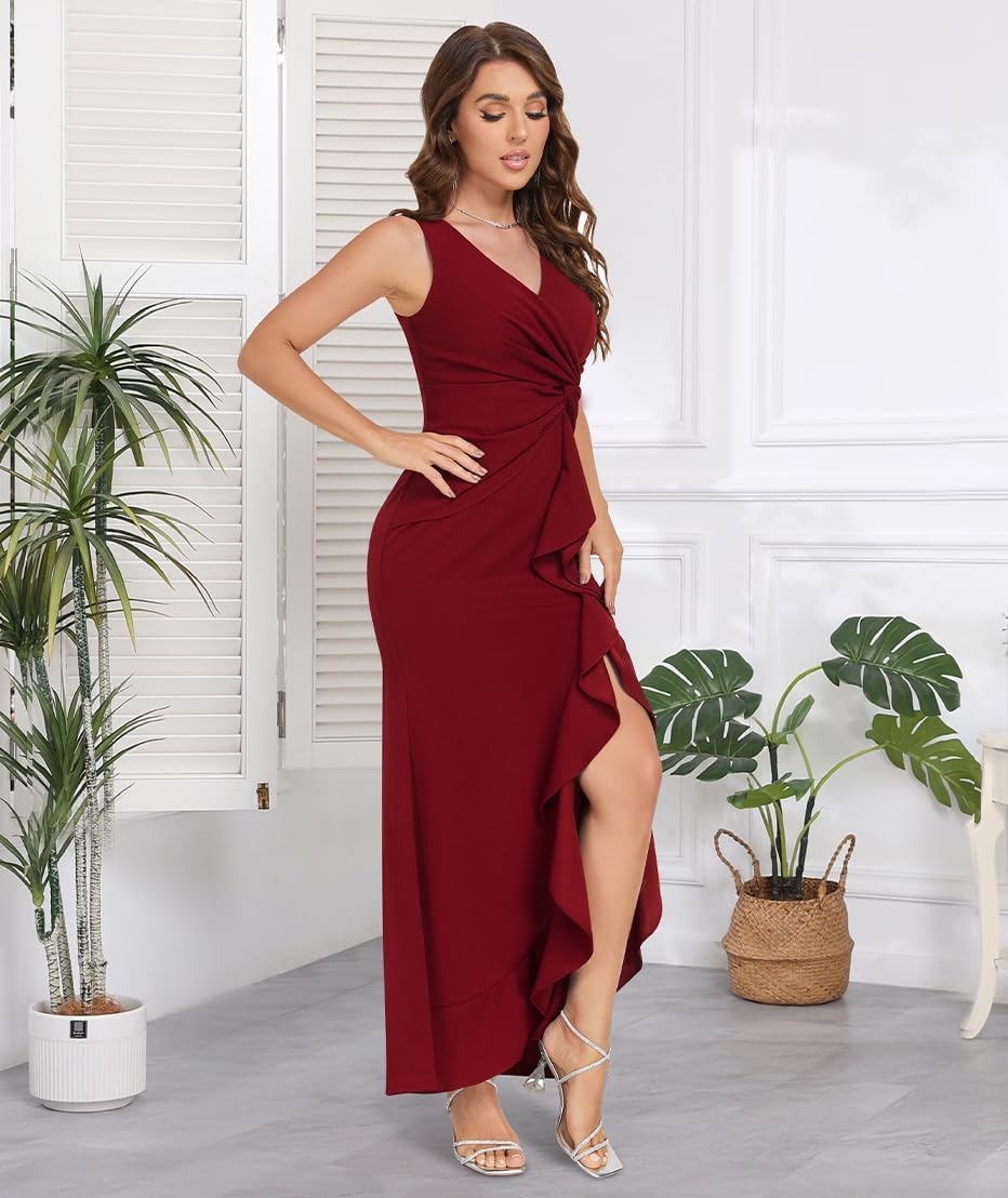 OEZ Long Formal Dresses for Women Wedding Guest Elegant Evening Party Cocktail Dress Sexy V Neck Sleeveless Gowns Dresses - Image 6