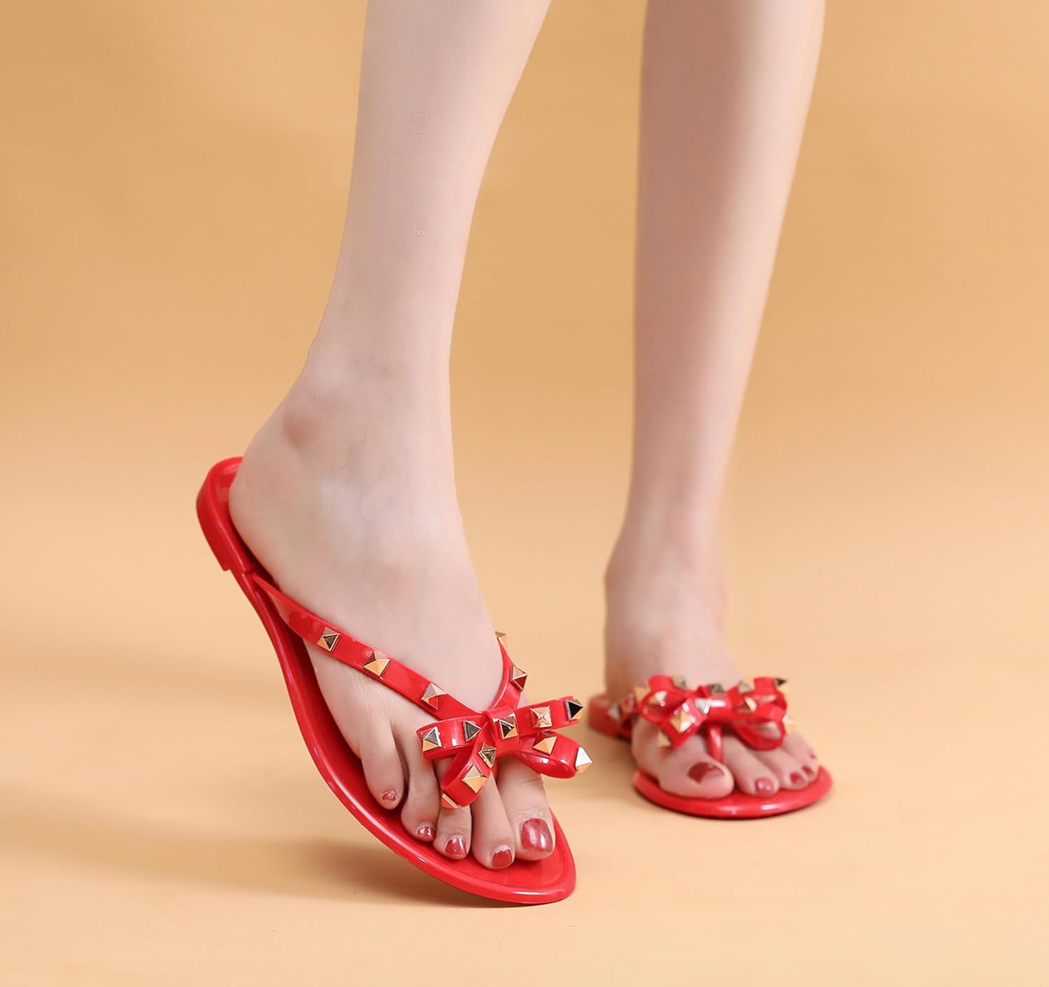 Studded Jelly Shoes for Womens Bow Flip Flops Jellies Sandals Flat Black... - Picture 11 of 174