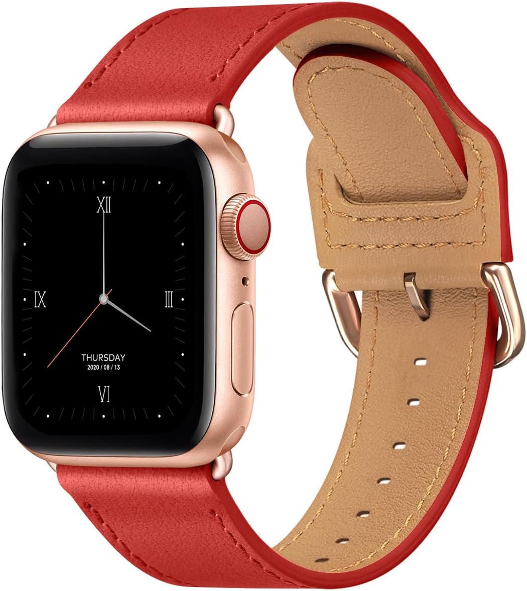 POWER PRIMACY Bands Compatible with Apple Watch Band 38mm 40mm 41mm 42mm for Men Women iWatch Series 10/9/8/7/6/5/4/3,SE(Black/Red +Rosegold Connector)