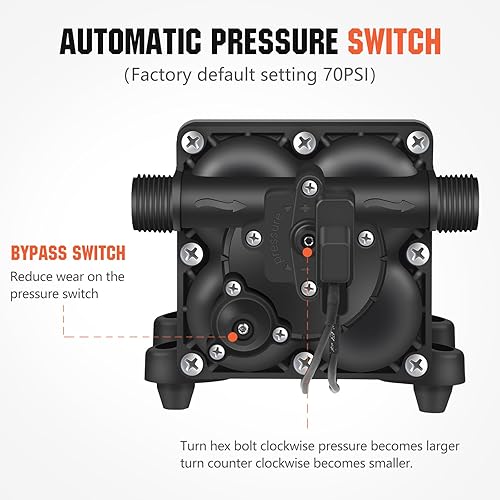 Miniatura 12 de YOUNGTREE Bomba de presión de agua dulce RV 12 V 5.5 GPM 70 PSI, bomba de agua autocebante bajo demanda de 12 voltios incluye adaptadores