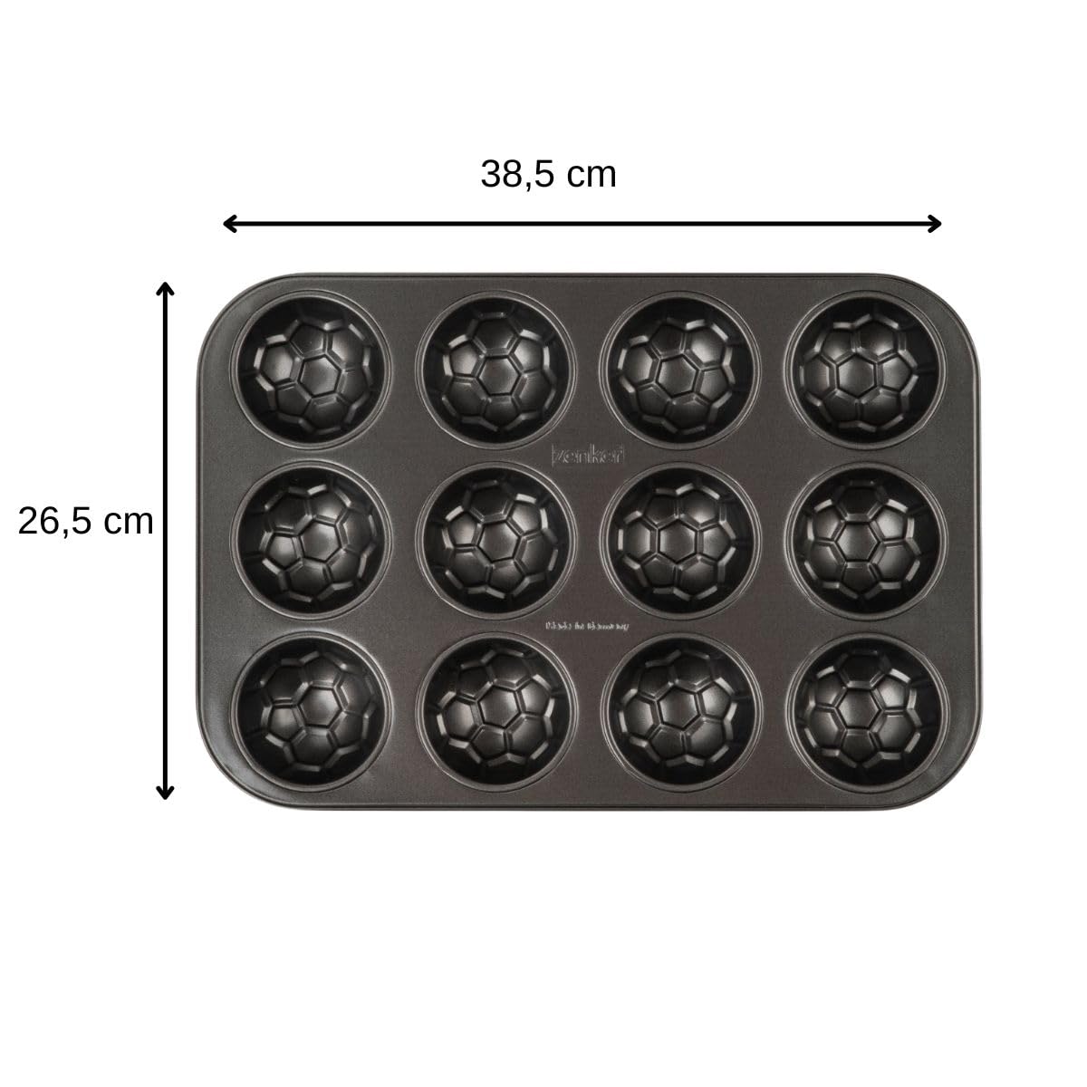 Zenker 62291 Moule à muffins 12 empreintes en forme de ballon de football, moule à gâteaux ballons de foot, Acier inoxydable, 38,5 x 26,5 x 3 cm