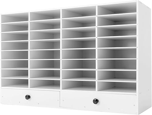 Organizador de literatura ajustable, organizador de 32 compartimentos con 2 cajones, clasificador de archivos de escritorio de PVC, buzón de aula,
