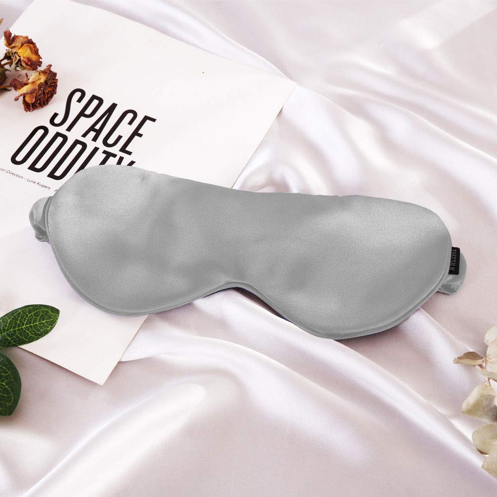 THXSILK 22 Momme Mulberry Silk Eye Mask, Super Smooth Sleep Mask, Soft Eye Cover for Good Night Sleep, Comfortable Travel and Nap, with Wide Head Strap for Woman/Man/Kids,Grey-image-35