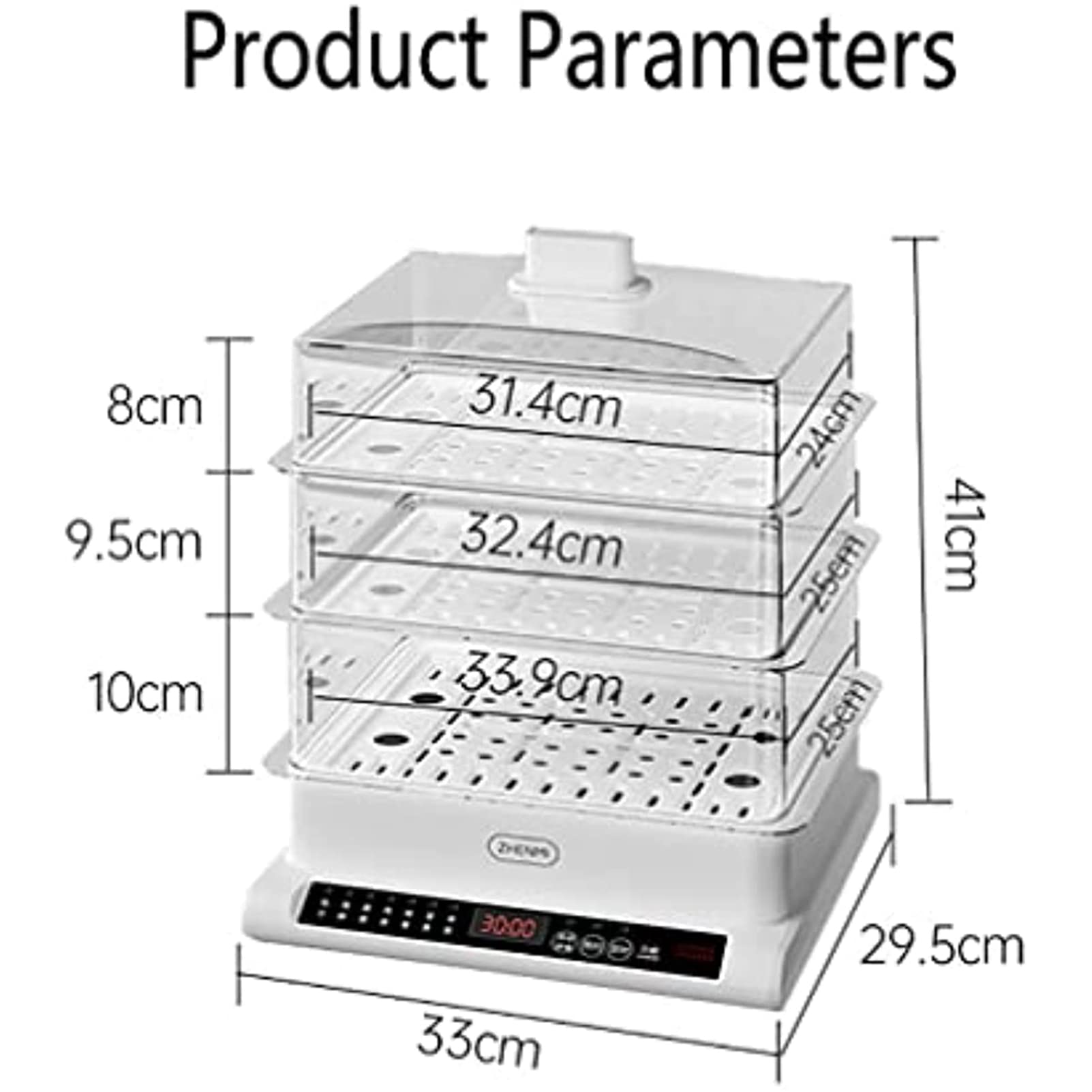 Vaporiera a 3 Livelli, Multi-fornello da 20 Litri, Cottura Rapida Simultanea in 60 Minuti, 7 modalità di Cottura Preimpostate, Cestelli Impilabili per Verdure O Carne, 800 W
