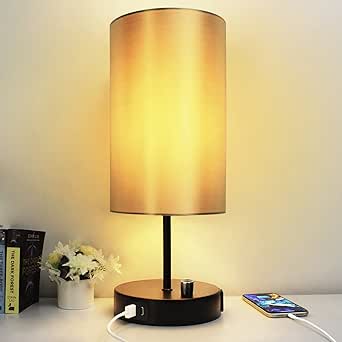 HiBay Touch Bedside Table Lamp - 17.75 Inch USB Charging Lamp With Dimmable LED Bulb