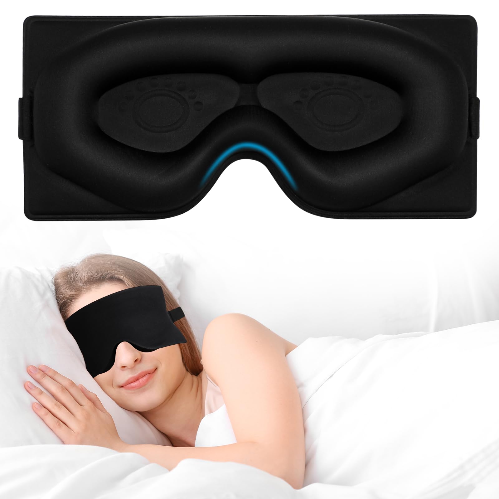 Alyvisun Antifaz para Dormir Opaca, Profundiza el Contorno de Ojos, [Cero Presión & Transpirable] 3D Sleep Mask, Tapa Ojos para Dormir, Viajes, Siesta, Meditación, Negro