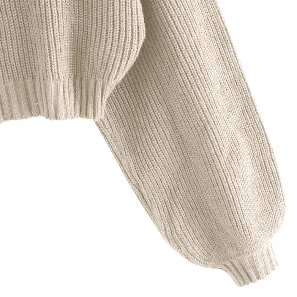 ZAFUL Women's Crew Neck Long Sleeve Pullover Crop Sweater Mock Neck Lantern Sleeve Ribbed Knit Cropped Sweater