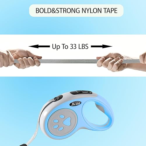 Miniatura 5 de Correa retráctil para perro, correa extensible para perro de 16 pies con cinta de nailon fuerte, sin enredos, freno con una sola mano, pausa,