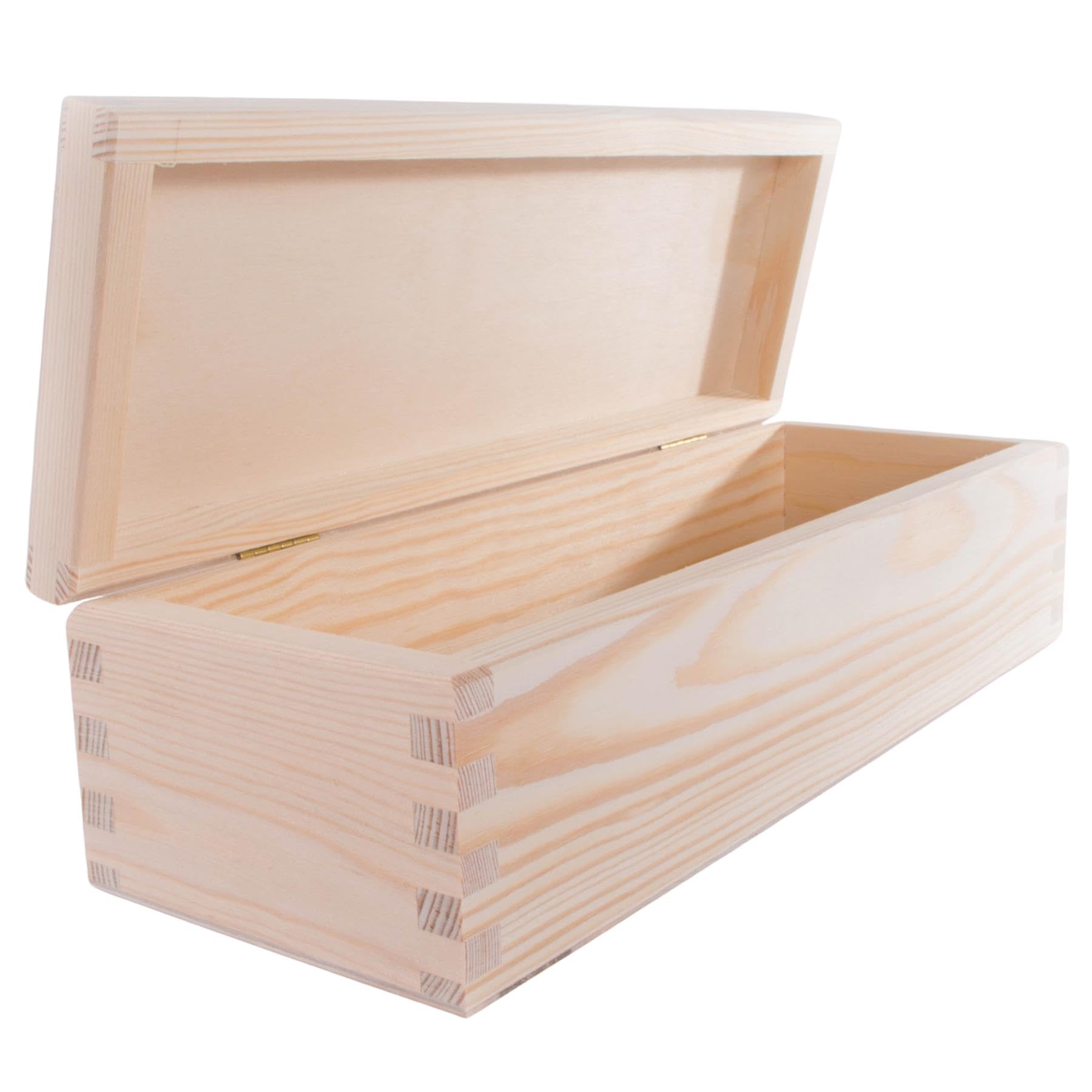 Woodeedoo Natural Oblong Rectangular Wooden Storage Box With Hinged Lid – 29 X 11 X 8 Cm – Unpainted Pine Craft Box For Gifts Keepsakes Jewellery Trinkets Diy Painting Woodburning Decoupage