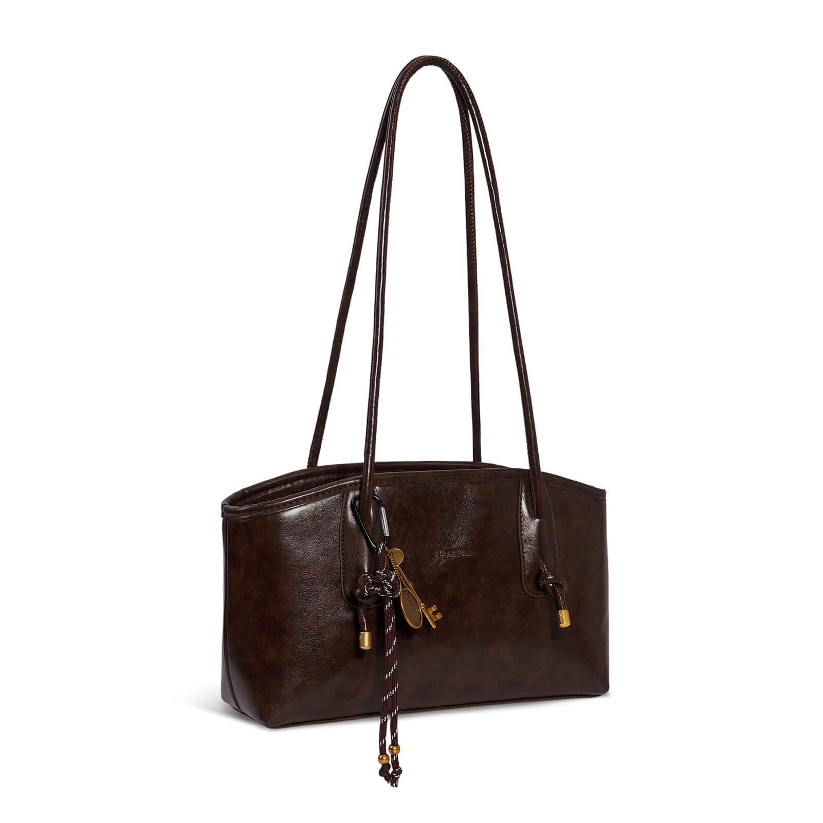 HiTotes Solid Color Shoulder Bag Retro Handbag Purse for Women Fall Bags Chocolate Brown Purse with Zipper