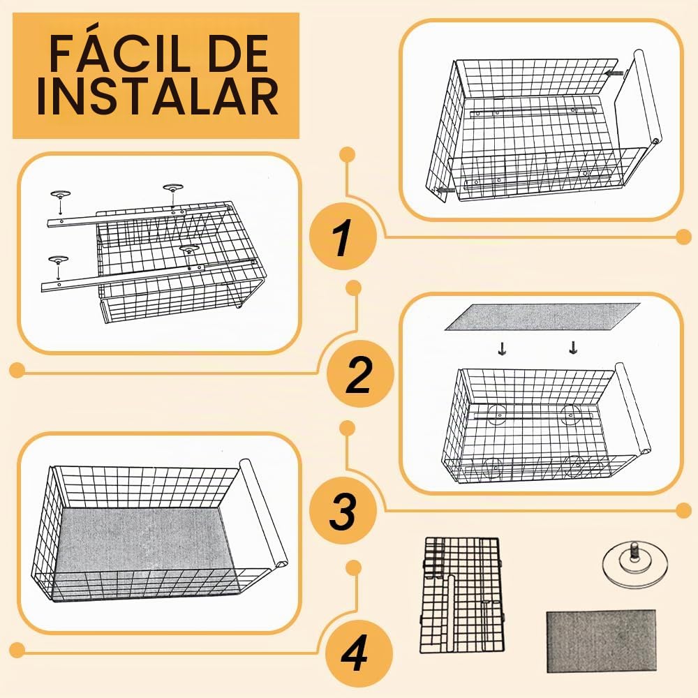 Organizador de gabinete extraíble, cajón de almacenamiento de cocina con asas de madera, cajón deslizante extensible resistente con nano película adhesiva sin taladro (39,5 x 23,5 x 19,5 cm,