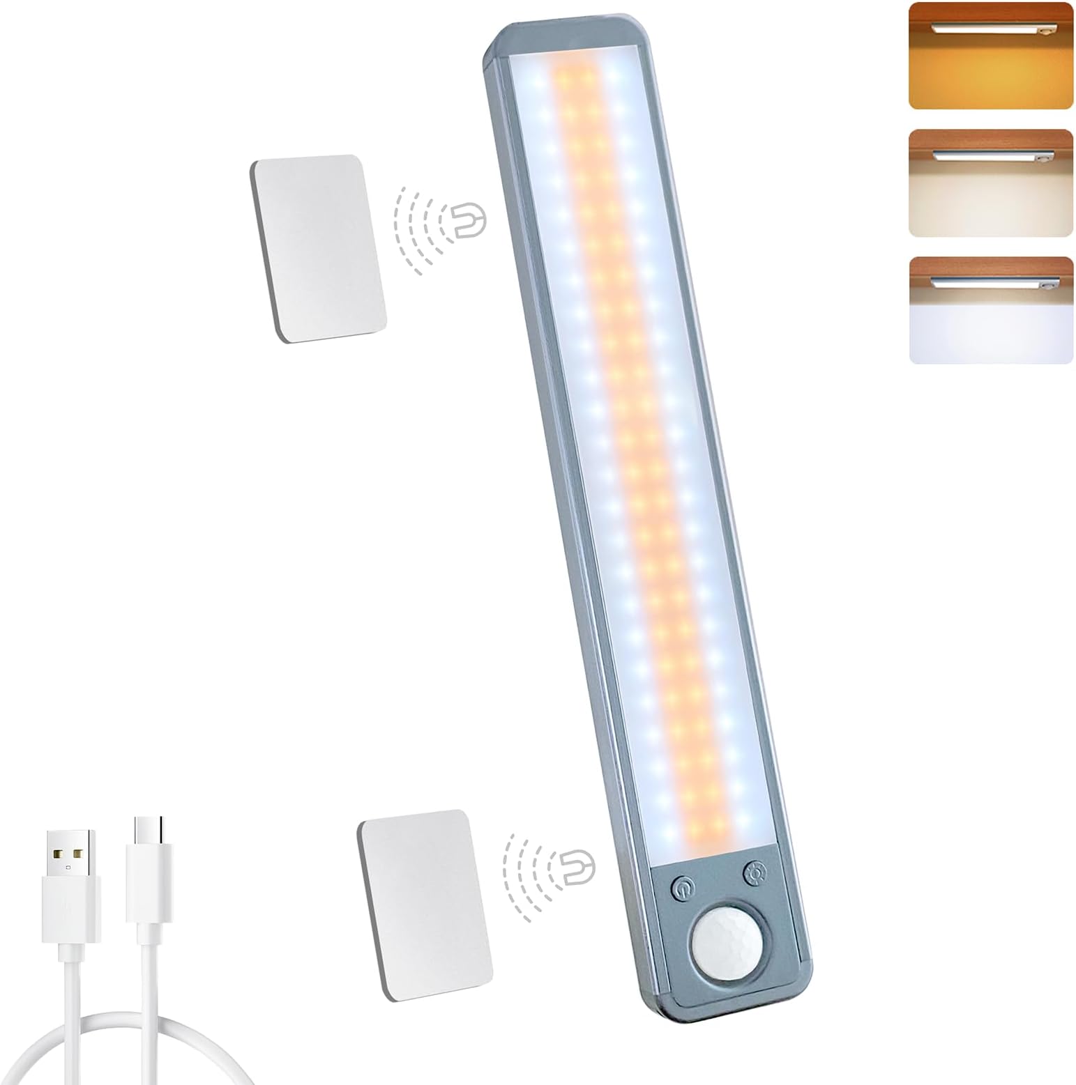 MERTTURM Under Cabinet Light, 25cm Wireless Closet, 2000mAh Rechargeable LED Motion Sensor With 3 Colors, Dimmable Under Counter for Hallway Stair Wardrobe, 1 Pack