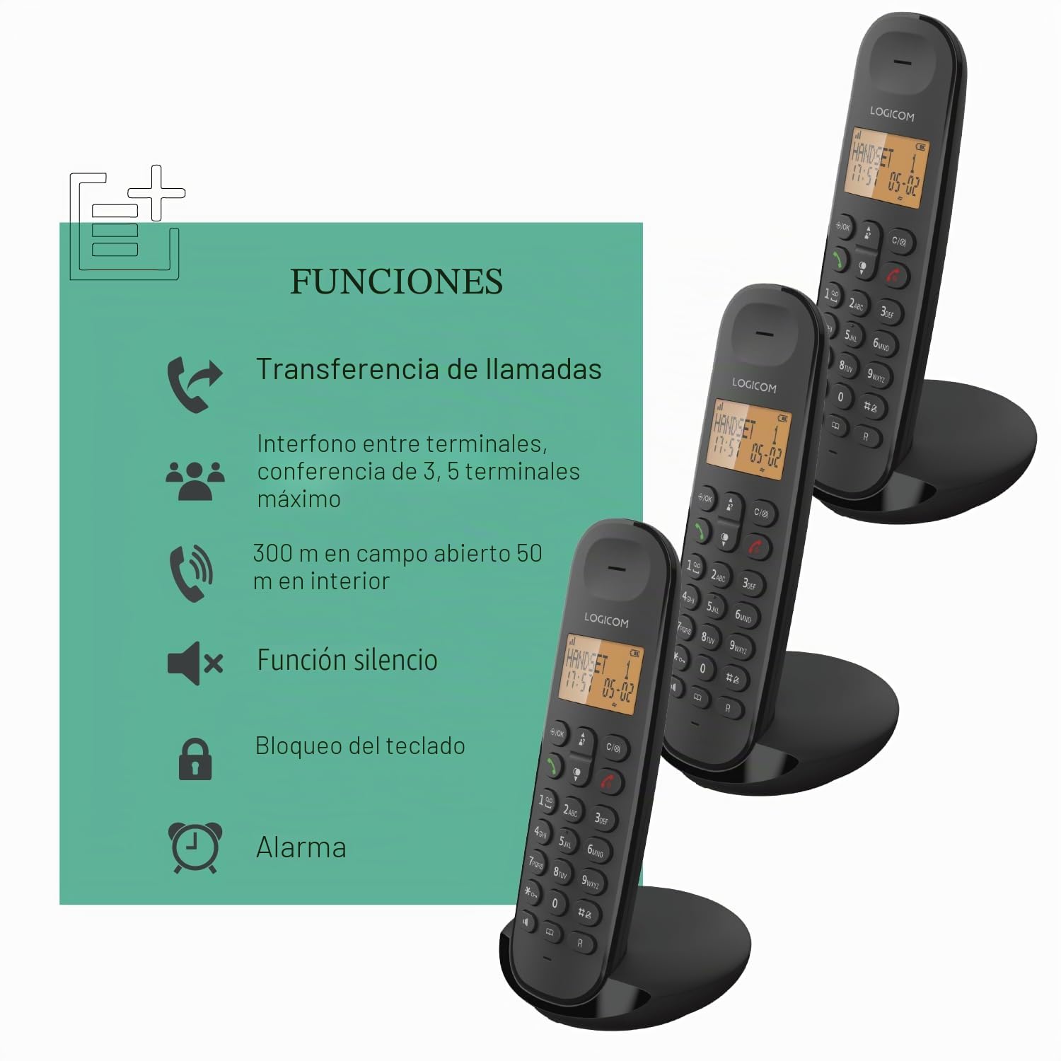 Logicom ILOA 350 Teléfono Fijo inalámbrico sin contestador - Trío - Teléfonos analógicos y dect - Negro