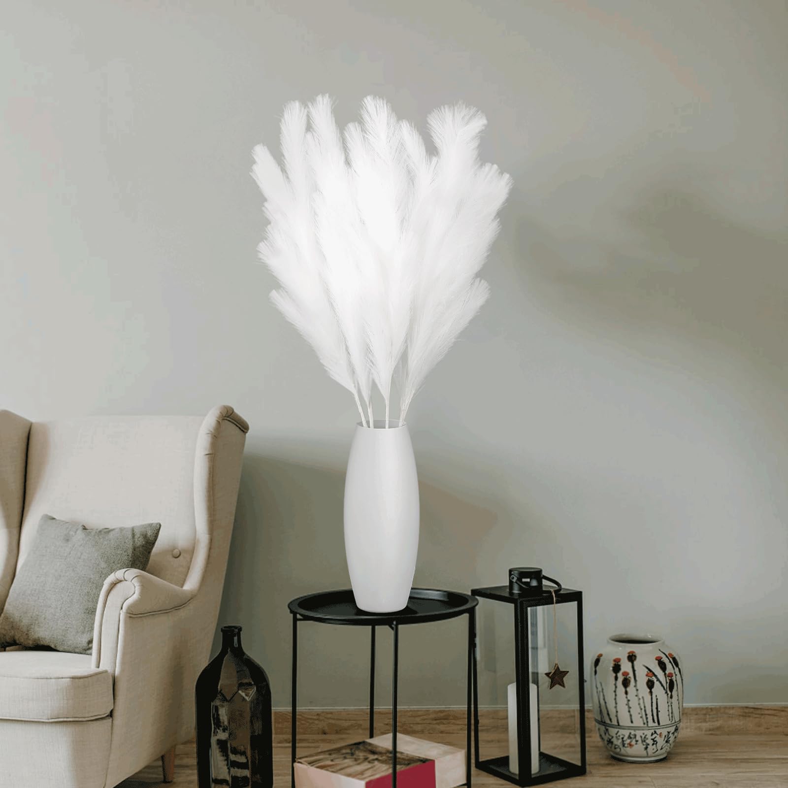 Erba Della Pampa Artificiale - 7 Steli Bianchi 100cm, Decorazione Bohémien - Foto 4