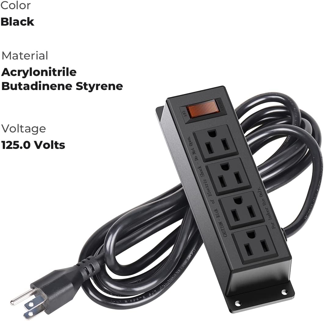2 Packs Mountable Power Strip with 4 Outlet, Wall Mount Under Desk Power Strip with 10ft Cord, Flat Plug Power Socket for Home, Office, Industrial, Black 2PCS Power Strips
