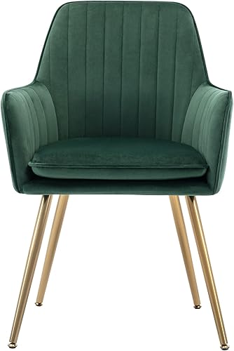 Miniatura 8 de Gold Thumb Juego de 2 sillas de comedor de terciopelo con respaldo medio, sillón moderno de ocio con patas chapadas en oro, silla tapizada para sala