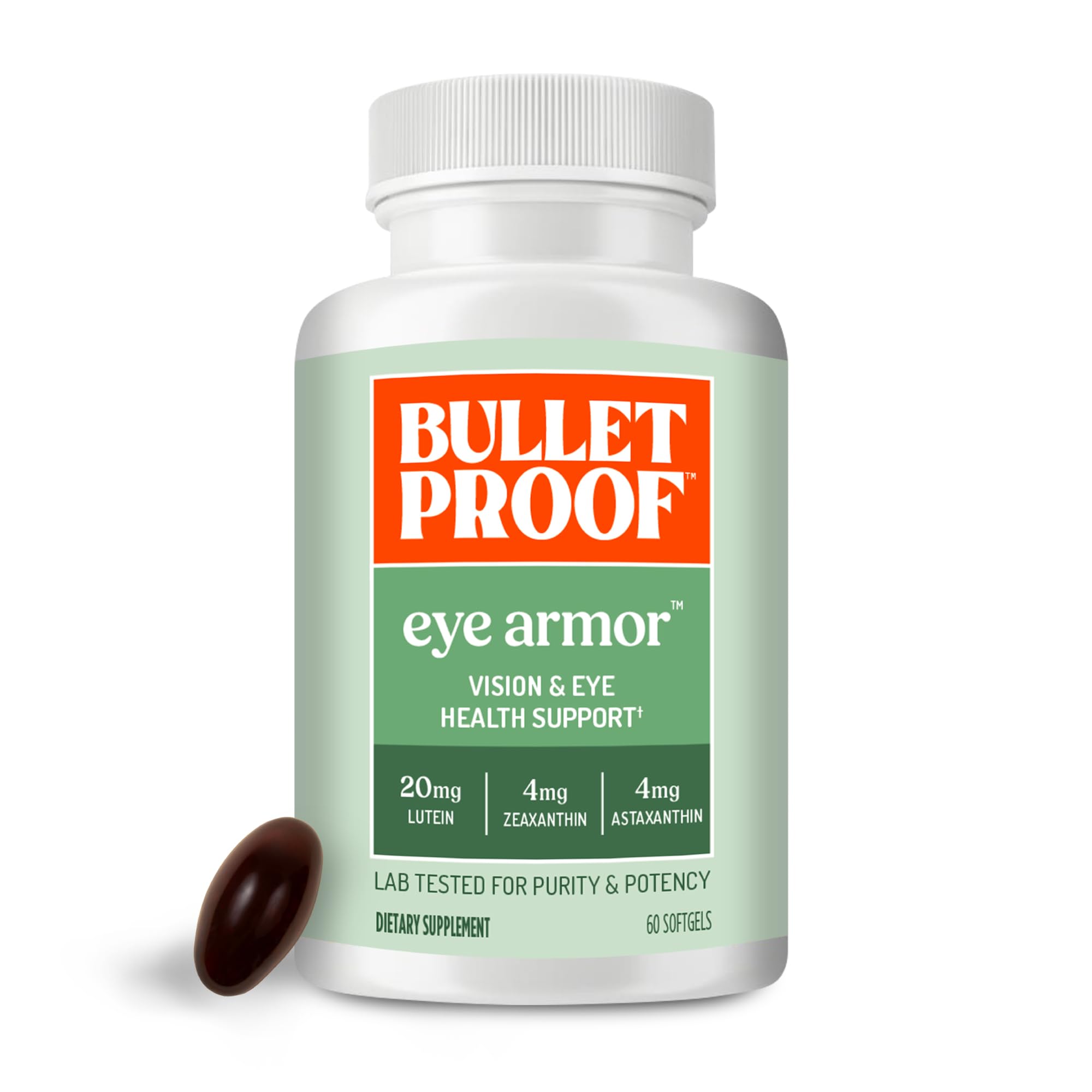 Bulletproof Eye Armor Supplement Softgels, 60 Count, Supplement for Eye Health and Blue Light Protection