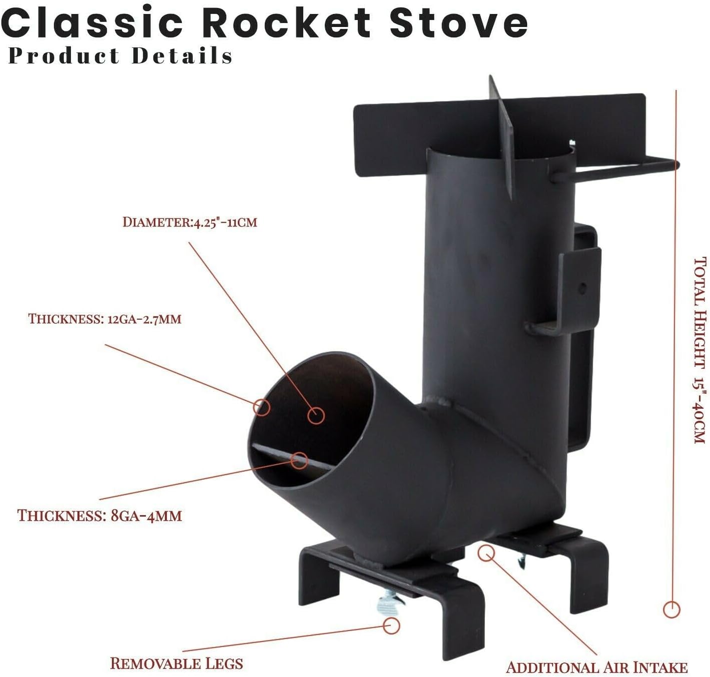 MangalGrills Camping Rocket Stove with Handle Camping Essentials Survival Backpacking Portable Heavy Duty Wood Burning Stove Camping Stove For Outdoor Camping, Picnic