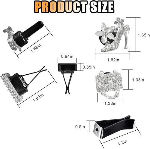 Miniatura 2 de 2 clips de ventilación de coche con diamantes de cristal, tacones y bolsas, clip de ventilación de coche de cristal, difusor de ambientación para el