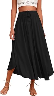 Women Casual Maxi Skirts Elastic High Waisted Flowy Skirts Summer Lightweight Long Skirts
