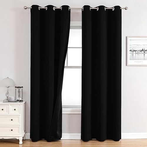 Miniatura 71 de ChrisDowa Cortinas 100% Opacas para Dormitorio con Forro Negro, 2 Capas Gruesas Totalmente Opacas con Aislamiento Térmico y Ojales, Cortinas de