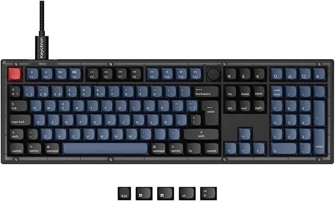 Keychron V6 Cablede Teclado Mecánico Personalizado con Perilla, Full-Size QMK/Via Macros Programable, Hot-swappable Keychron K Pro Brown Switch para Mac Windows, Frosted Black (ES Layout)