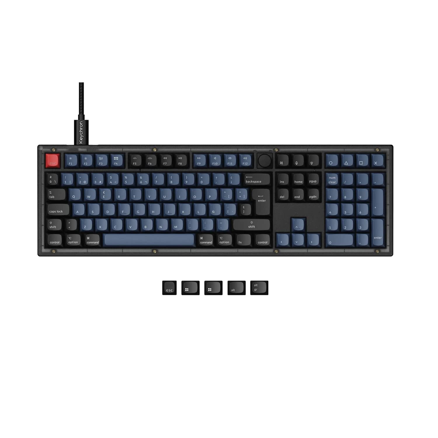 Keychron V6 Cablede Teclado Mecánico Personalizado con Perilla, Full-Size QMK/Via Macros Programable, Hot-swappable Keychron K Pro Brown Switch para Mac Windows, Frosted Black (ES Layout)