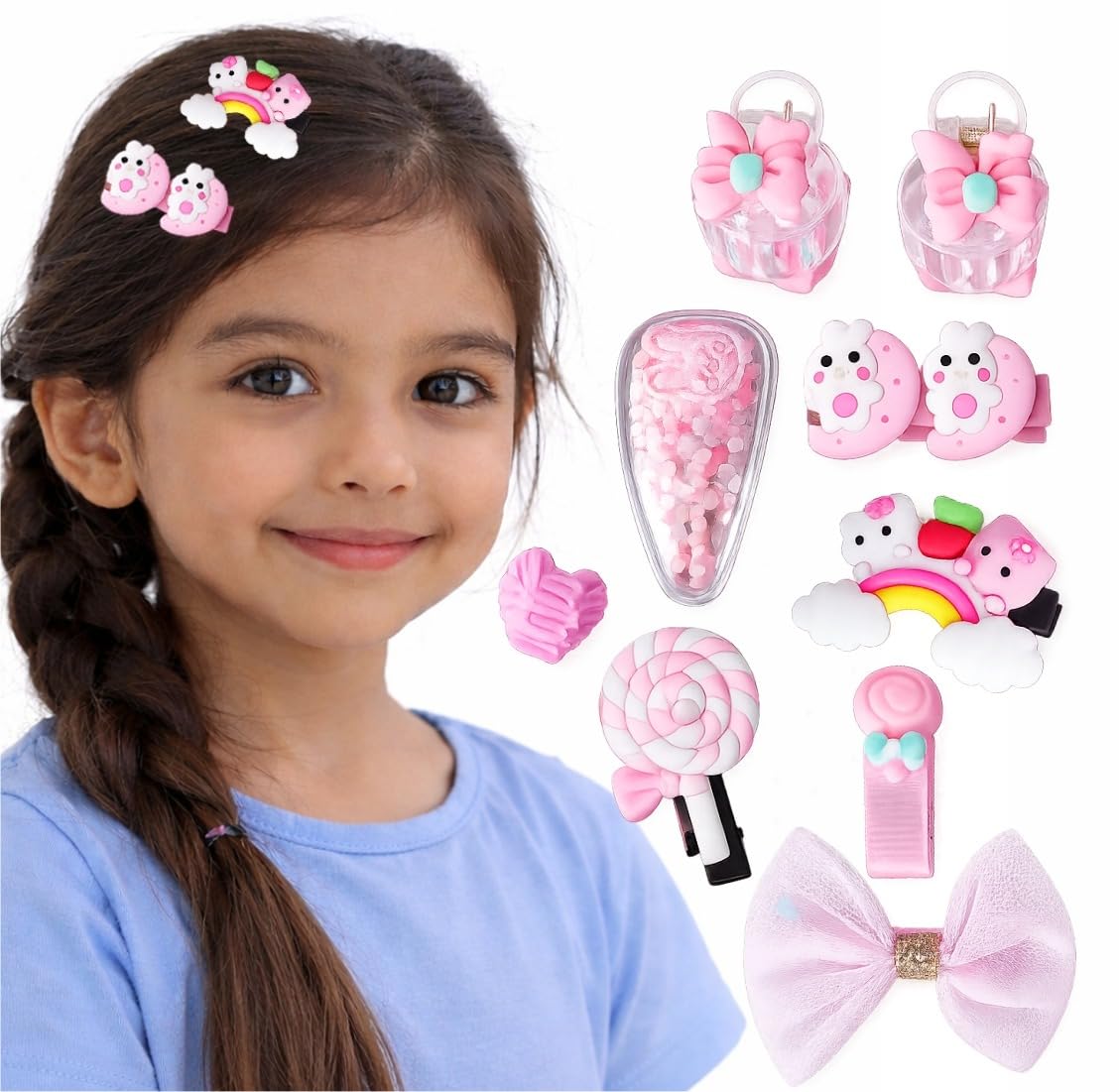 kapimo 8 pcs Hair Clips for Baby Girls Toddlers Assorted Stylish Fashion Kids Hair Accessories Gift Set Box (Light Pink) 3