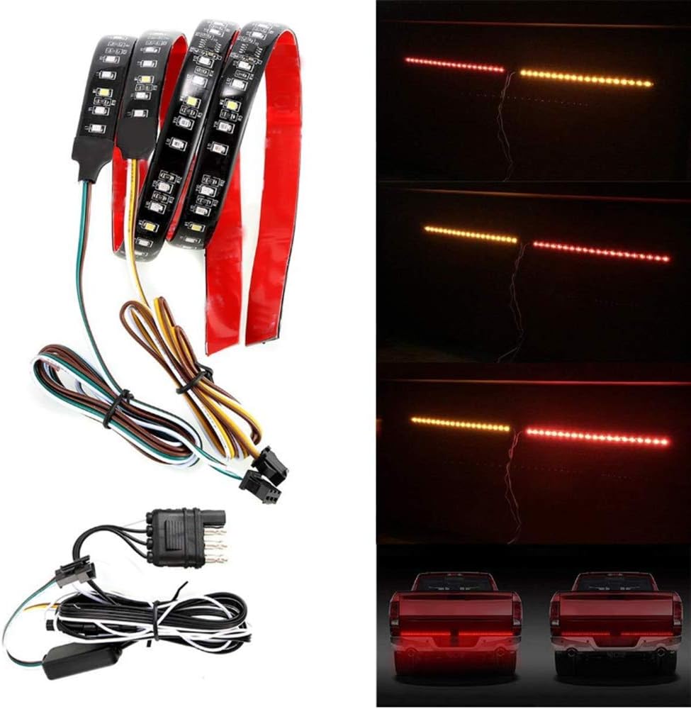 Ricoy 40inch Triple-Row with Amber Sequential Turn Signal LED Truck Tailgate Light Bar Strip, Super Bright LED- Red/White Reverse Stop Turn Signal Running for Pickups, SUV, RV, Trailer (40 inch)