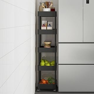 Carrito utilitario móvil con ruedas para cocina, baño, lavandería, 5 niveles, color negro