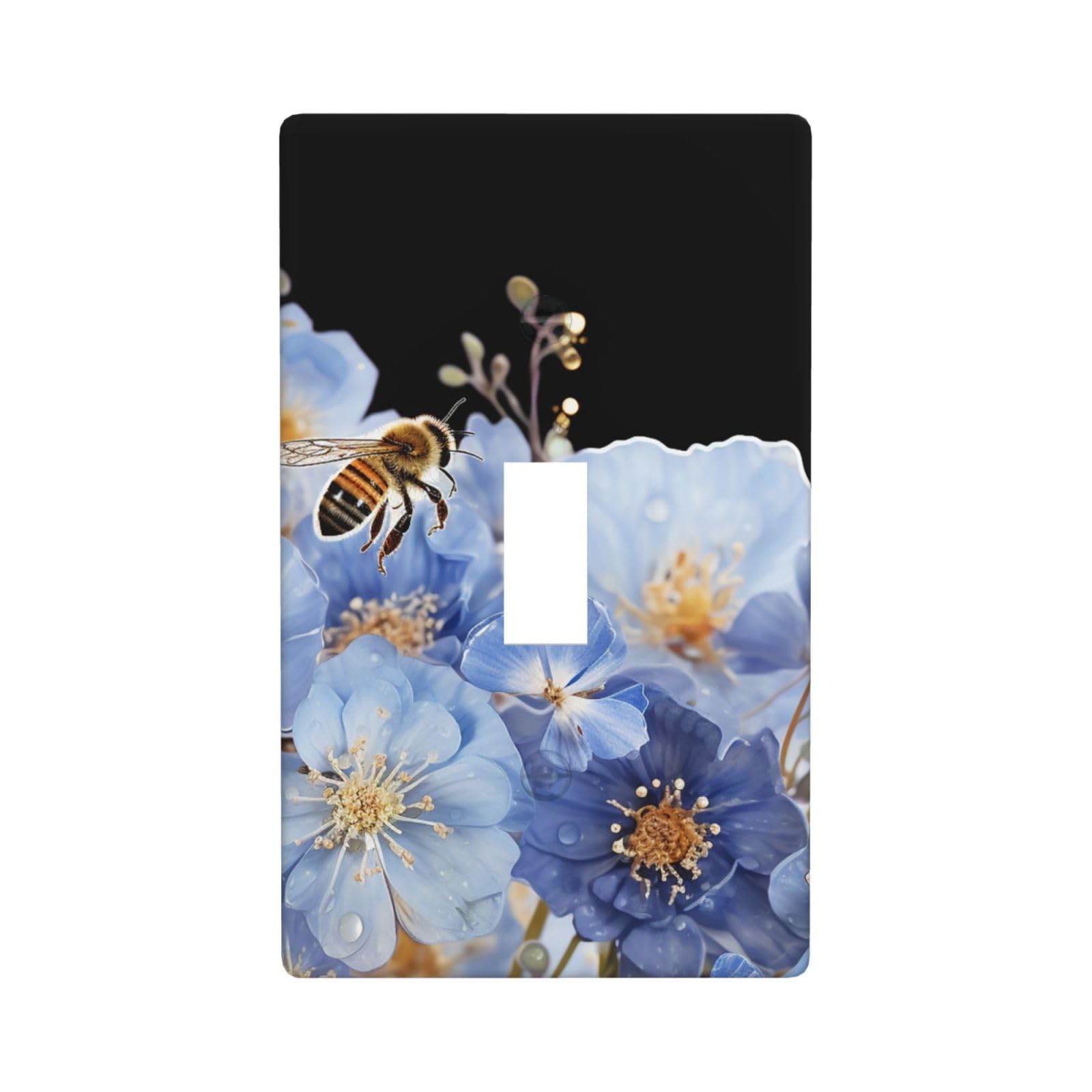 Decorator Wall Plate Cover Single Toggle Light Switch Cover Blue flowers and bees Wallplates Blank Electrical Rocker Switch Plate Covers for Electrical Outlets Decorative 1 Gang 4.5" x 2.76"