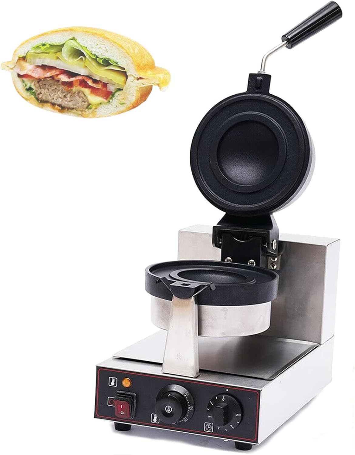 Burger Maker Machine, Commercial Gelato Panini Press Machine, Ice Cream Filling Waffle Maker 50-300℃ Temperature Control Double-Sided Heating(Size:Single Head)