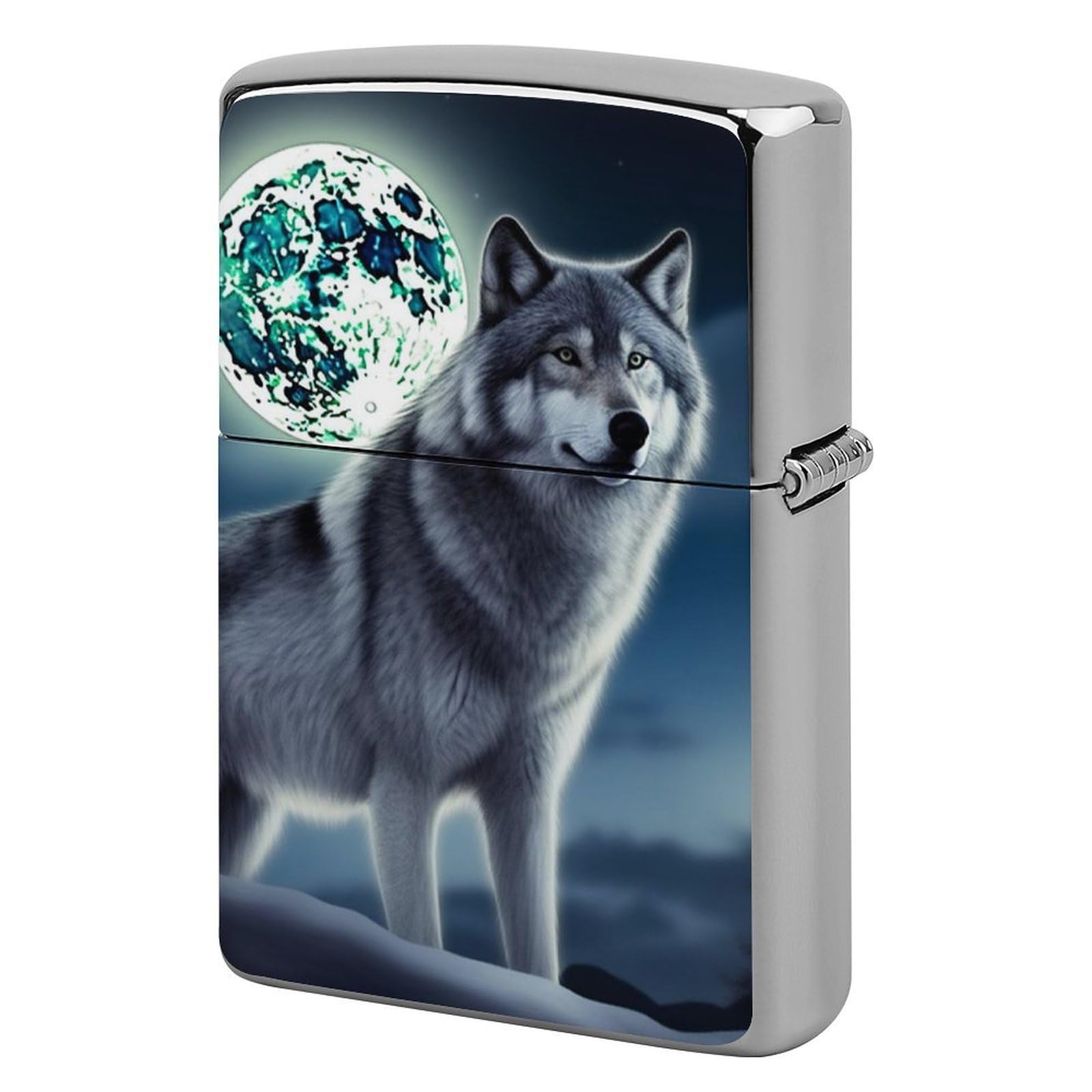Wolf Under Moon Lighter Case Vintage Metal Lighter Cover Reusable Lighter Protective Sleeve Unique Design Personalized Lighter Sleeve Holder Against Dust and Scratches