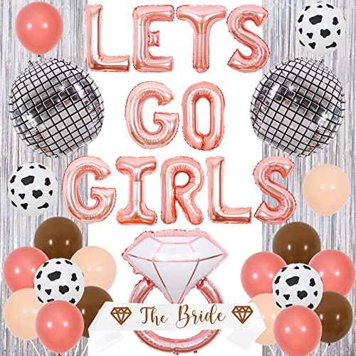 Let's Go Girls Bachelorette Party Decorations Boho - Lets Go Girls Balloon Banner, The Bride Sash, 4D Disco Ball Ring Foil Balloons, Tinsel Curtain For Western Disco Cowgirl Bridal Shower Supplies #TOP21