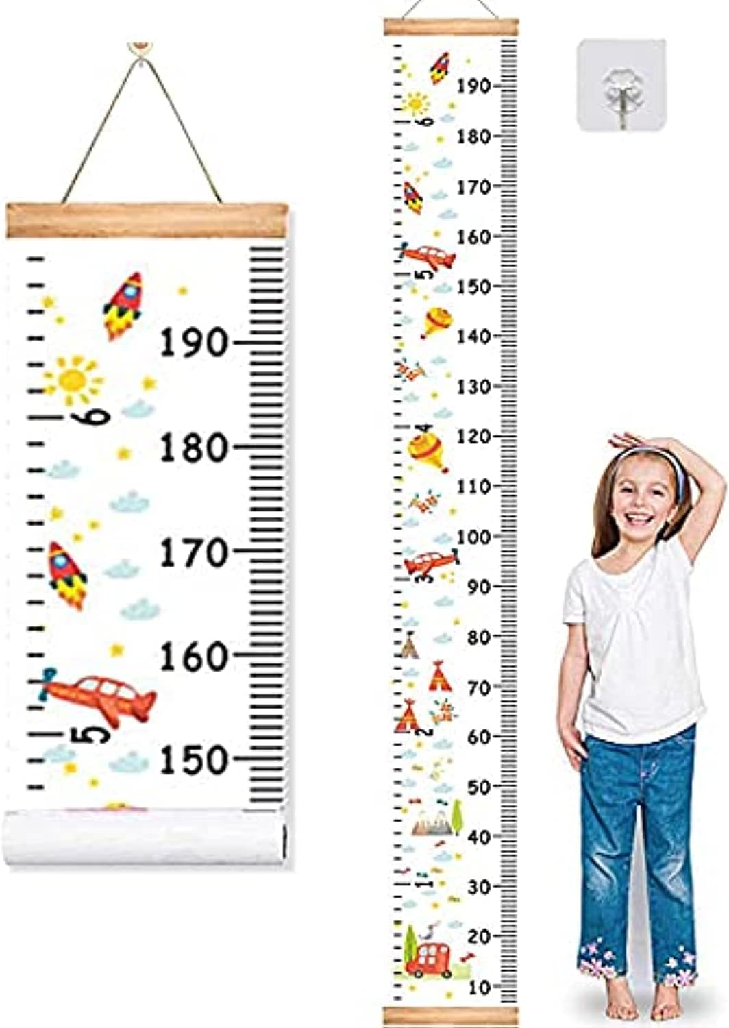 KASTWAVE Growth Height Chart Handing Ruler Wall Decor for Kids, Canvas Removable Growth Height Chart 79" x 7.9"