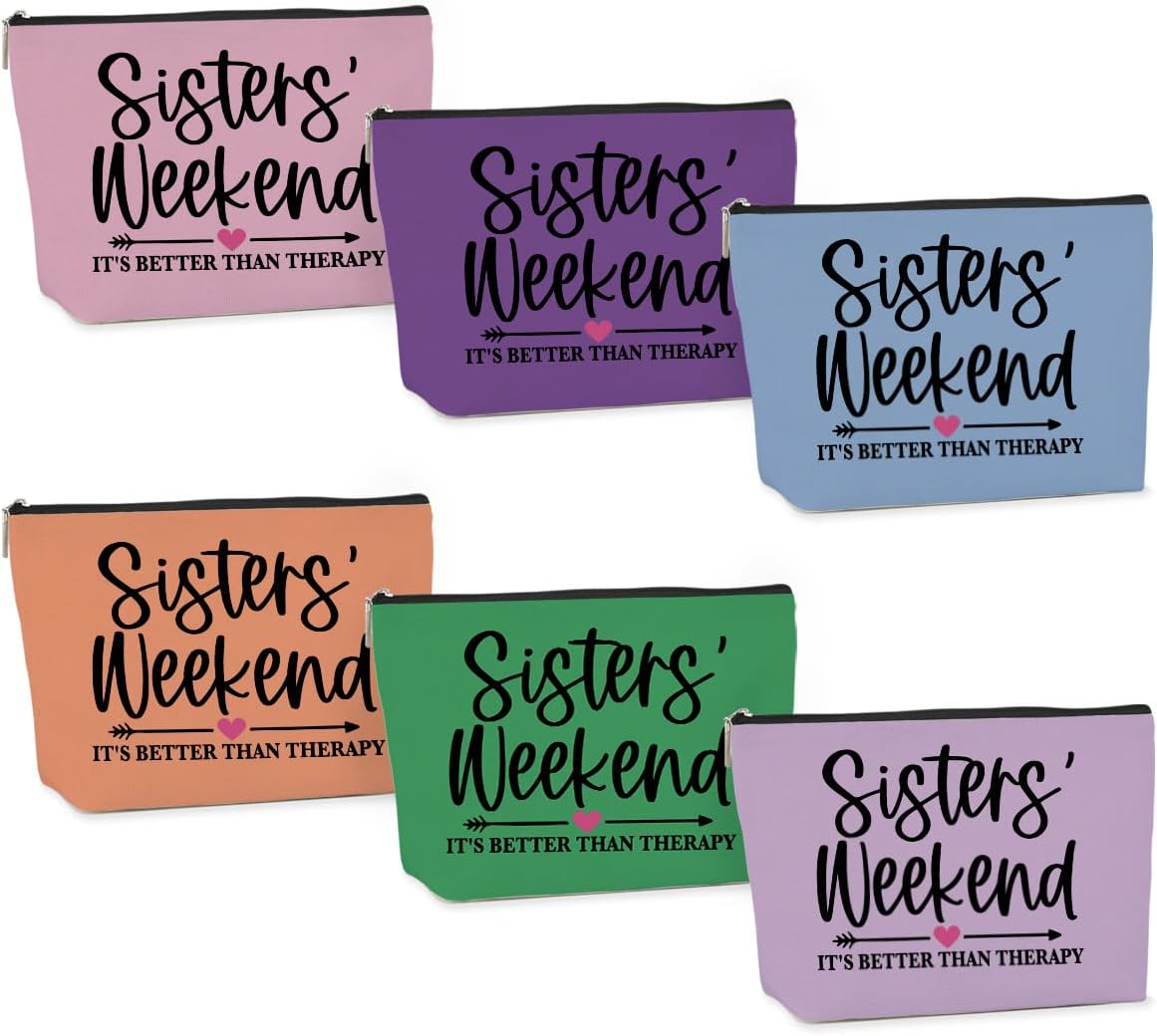 6 PCS Sister Gifts Girls Trip Gifts Favors Girls Trip Makeup Bag Girls Weekend Gifts for Women Girls Weekend Gifts Ideas for Friend Cosmetic Bag Weekender Bag for Women Christmas Holiday Vacation